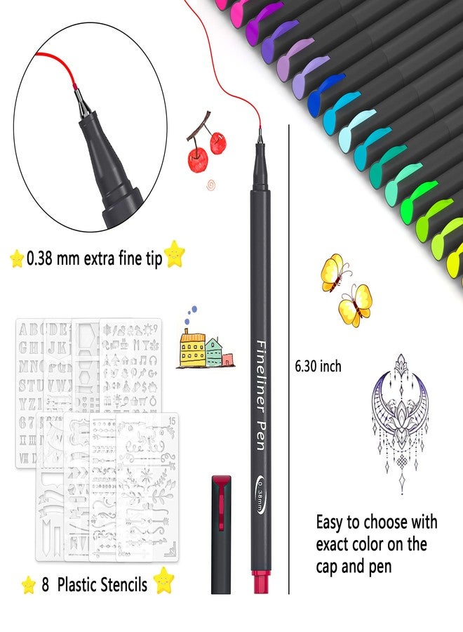 Tebik 80 Pack Planner Colored Pens, 72 Colors Drawing Pens with 8 Stencils, Fineliners for Journal Planner Note Calendar Writing Coloring, Drawing & Detailing School Office Art Supplies - Image 2
