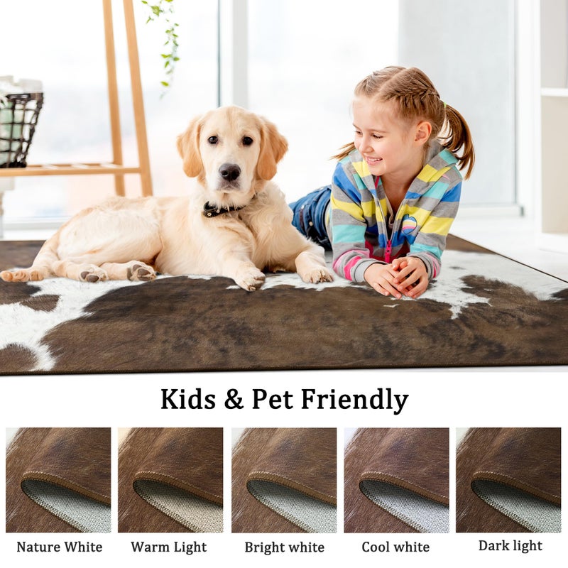 Foxmas Cow Print Rugs for Living Room Bedroom, 5x7 Washable Non-Slip Low Pile Indoor Floor Rug, Carpet for Dining Room Kitchen Office Western Home Decor, Brown - Image 2