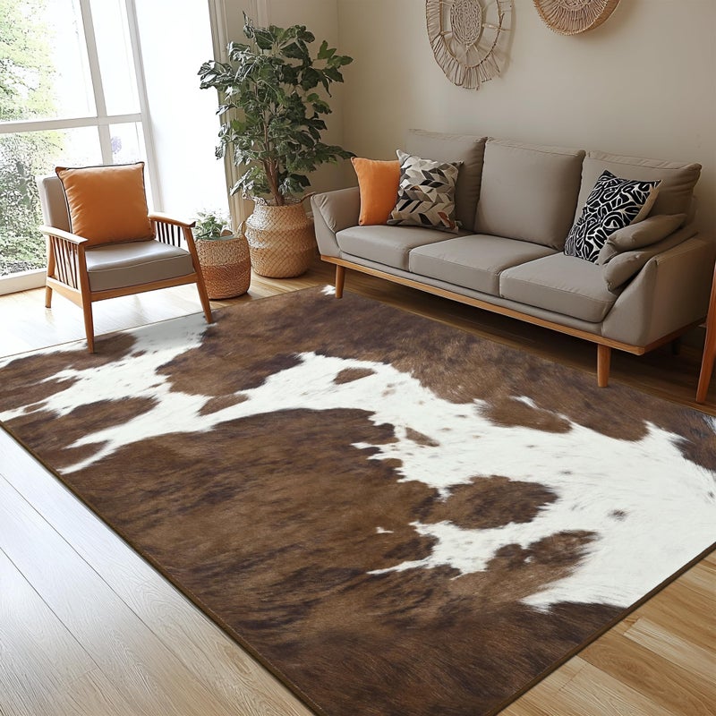 Foxmas Cow Print Rugs for Living Room Bedroom, 5x7 Washable Non-Slip Low Pile Indoor Floor Rug, Carpet for Dining Room Kitchen Office Western Home Decor, Brown - Image 3
