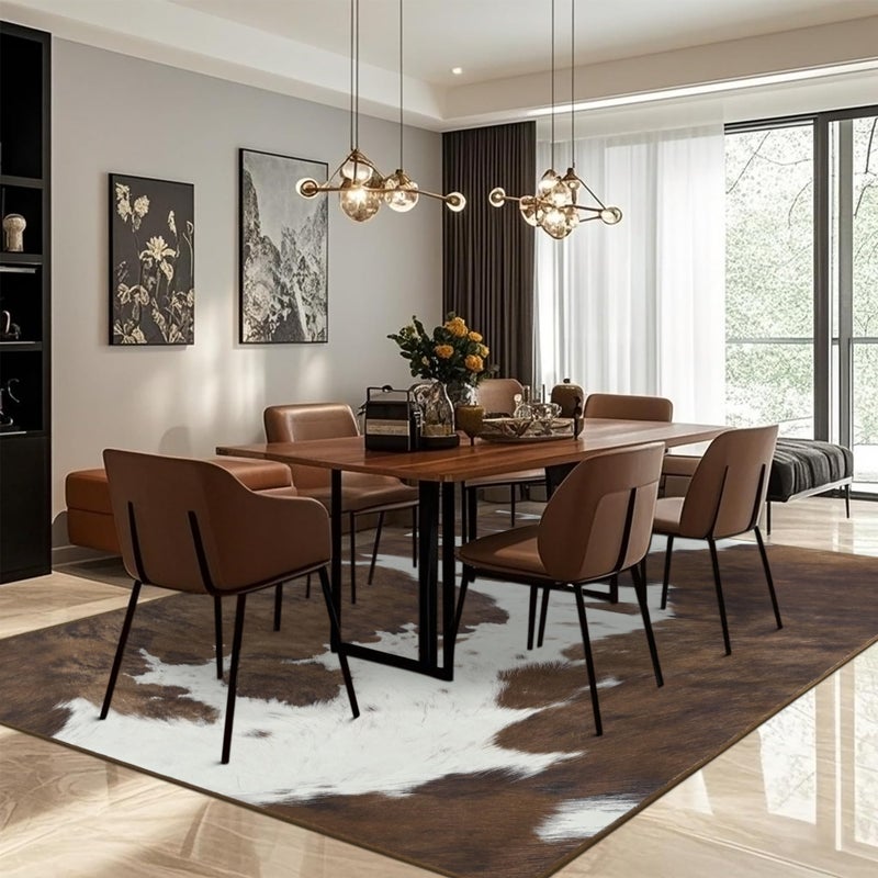 Foxmas Cow Print Rugs for Living Room Bedroom, 5x7 Washable Non-Slip Low Pile Indoor Floor Rug, Carpet for Dining Room Kitchen Office Western Home Decor, Brown - Image 5