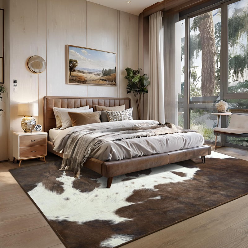 Foxmas Cow Print Rugs for Living Room Bedroom, 5x7 Washable Non-Slip Low Pile Indoor Floor Rug, Carpet for Dining Room Kitchen Office Western Home Decor, Brown - Image 4