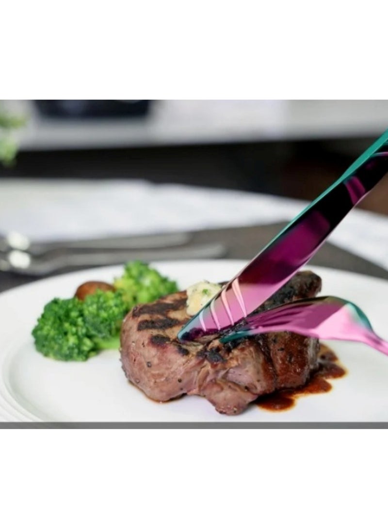 Huitich 24-Piece Stainless Steel Cutlery Set with Stand Rainbow Finish - Image 4