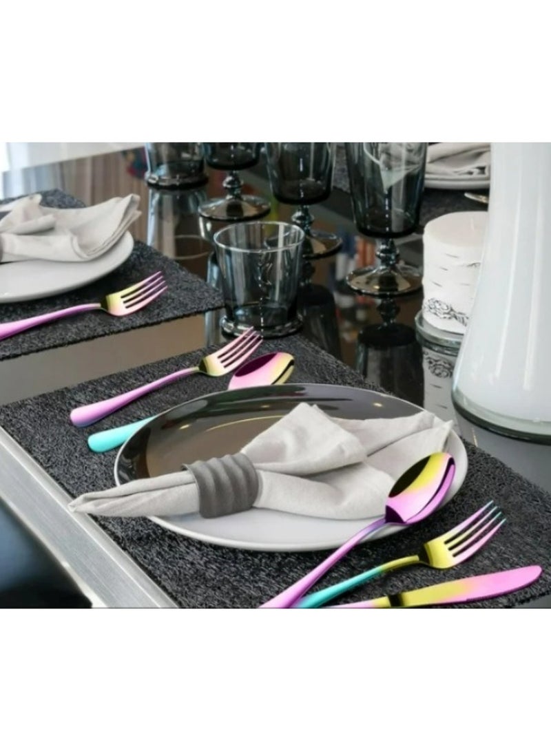 Huitich 24-Piece Stainless Steel Cutlery Set with Stand Rainbow Finish - Image 2
