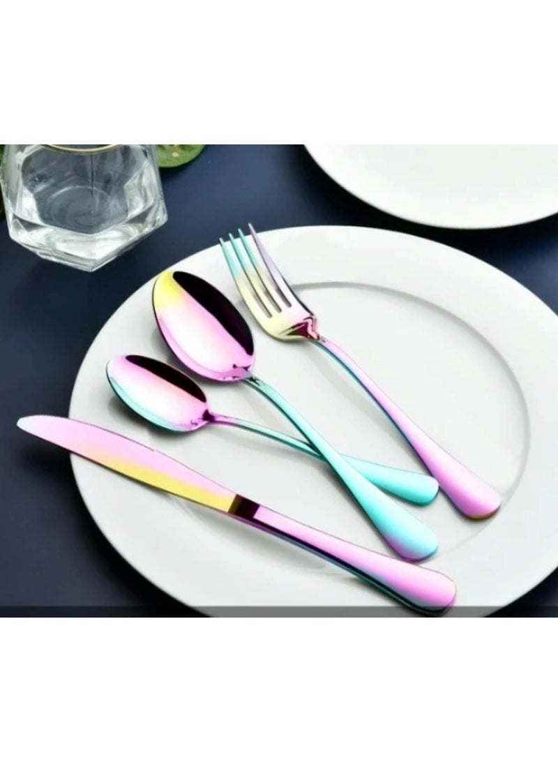 Huitich 24-Piece Stainless Steel Cutlery Set with Stand Rainbow Finish - Image 3