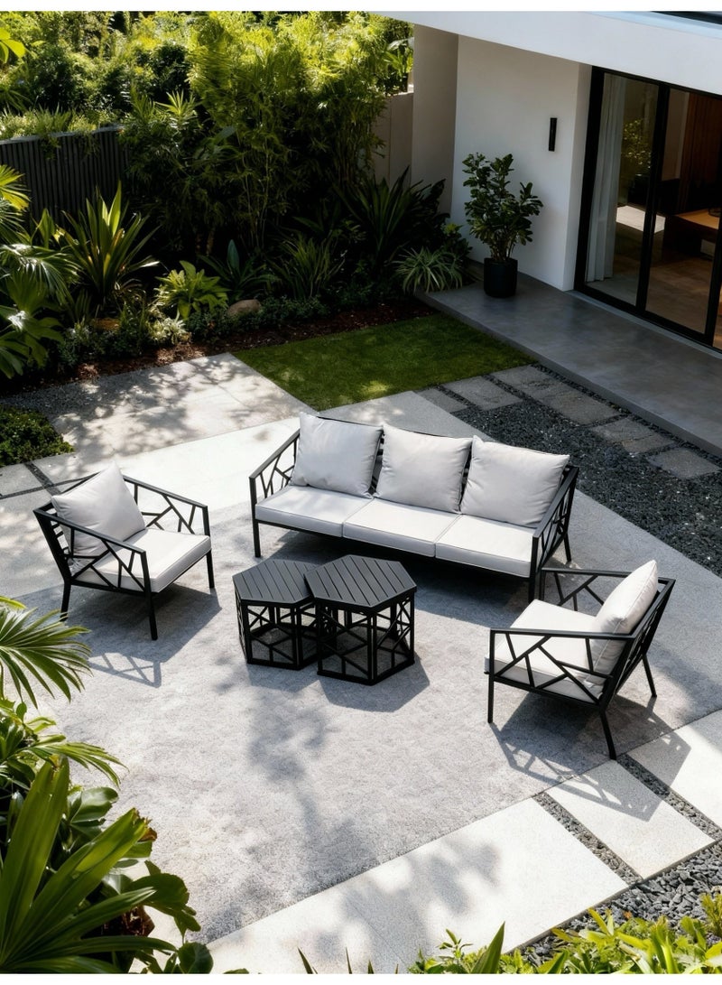 Broyhome Modern Outdoor Patio Furniture Outdoor Sofa set Black Metal Frame Garden Sofa & Hexagonal Coffee Tables for Luxury Villa, Garden & Terrace - Image 1