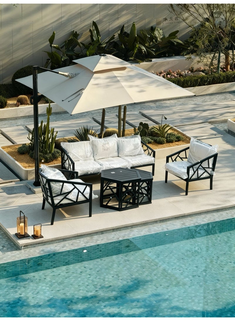 Broyhome Modern Outdoor Patio Furniture Outdoor Sofa set Black Metal Frame Garden Sofa & Hexagonal Coffee Tables for Luxury Villa, Garden & Terrace - Image 3