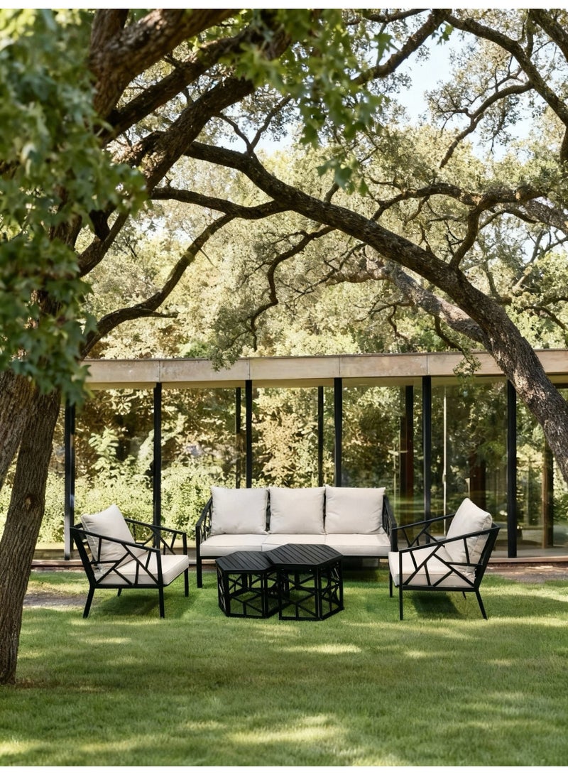 Broyhome Modern Outdoor Patio Furniture Outdoor Sofa set Black Metal Frame Garden Sofa & Hexagonal Coffee Tables for Luxury Villa, Garden & Terrace - Image 5