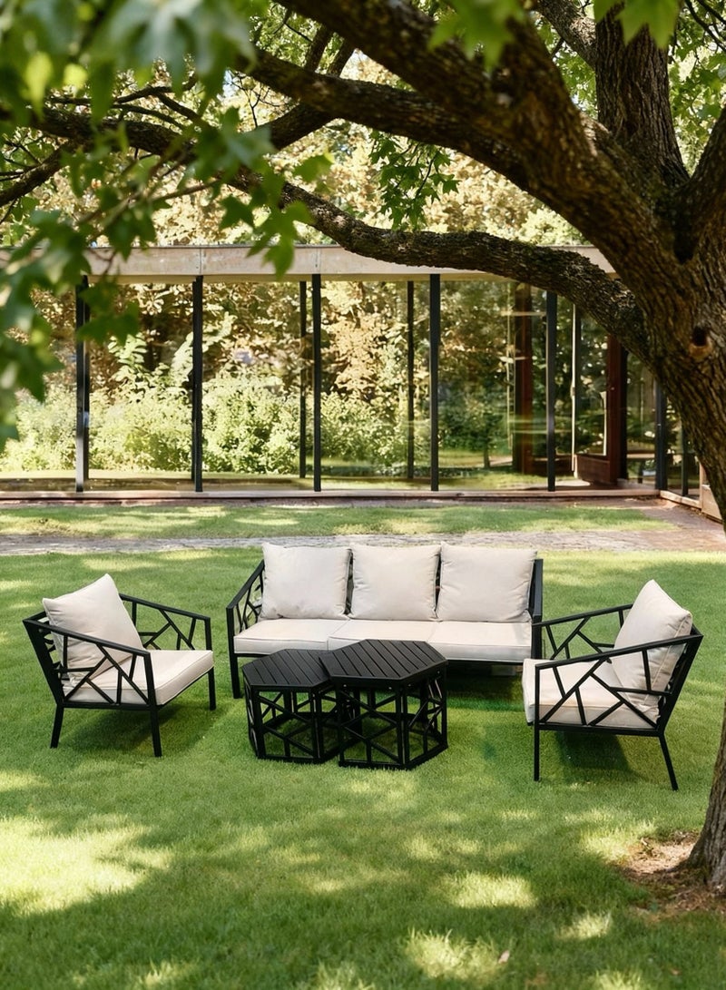 Broyhome Modern Outdoor Patio Furniture Outdoor Sofa set Black Metal Frame Garden Sofa & Hexagonal Coffee Tables for Luxury Villa, Garden & Terrace - Image 2