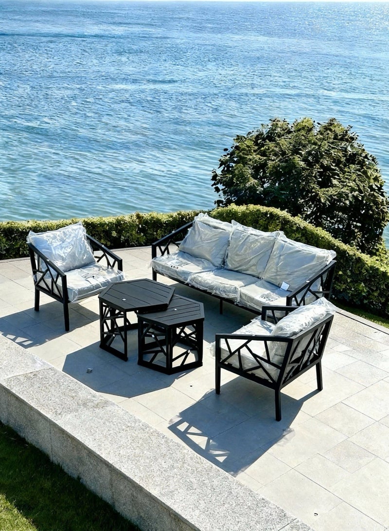 Broyhome Modern Outdoor Patio Furniture Outdoor Sofa set Black Metal Frame Garden Sofa & Hexagonal Coffee Tables for Luxury Villa, Garden & Terrace - Image 4