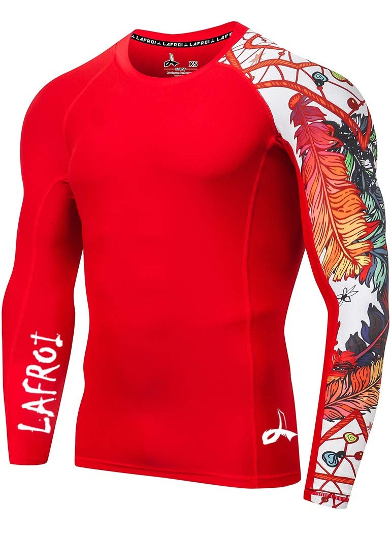 LAFROI LAFROI Men's Long Sleeve UPF 50+ Baselayer Skins Performance Fit Compression Rash Guard-CLYYB Asym Red Fire Size MD  - Image 1