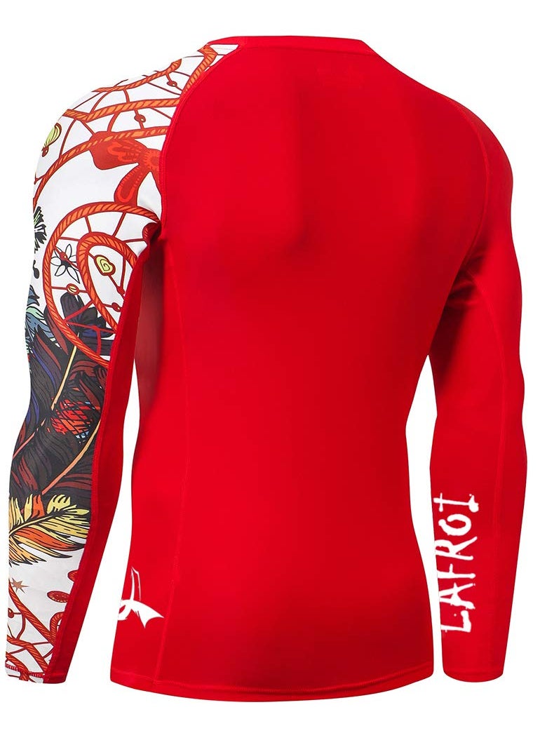LAFROI LAFROI Men's Long Sleeve UPF 50+ Baselayer Skins Performance Fit Compression Rash Guard-CLYYB Asym Red Fire Size MD  - Image 4