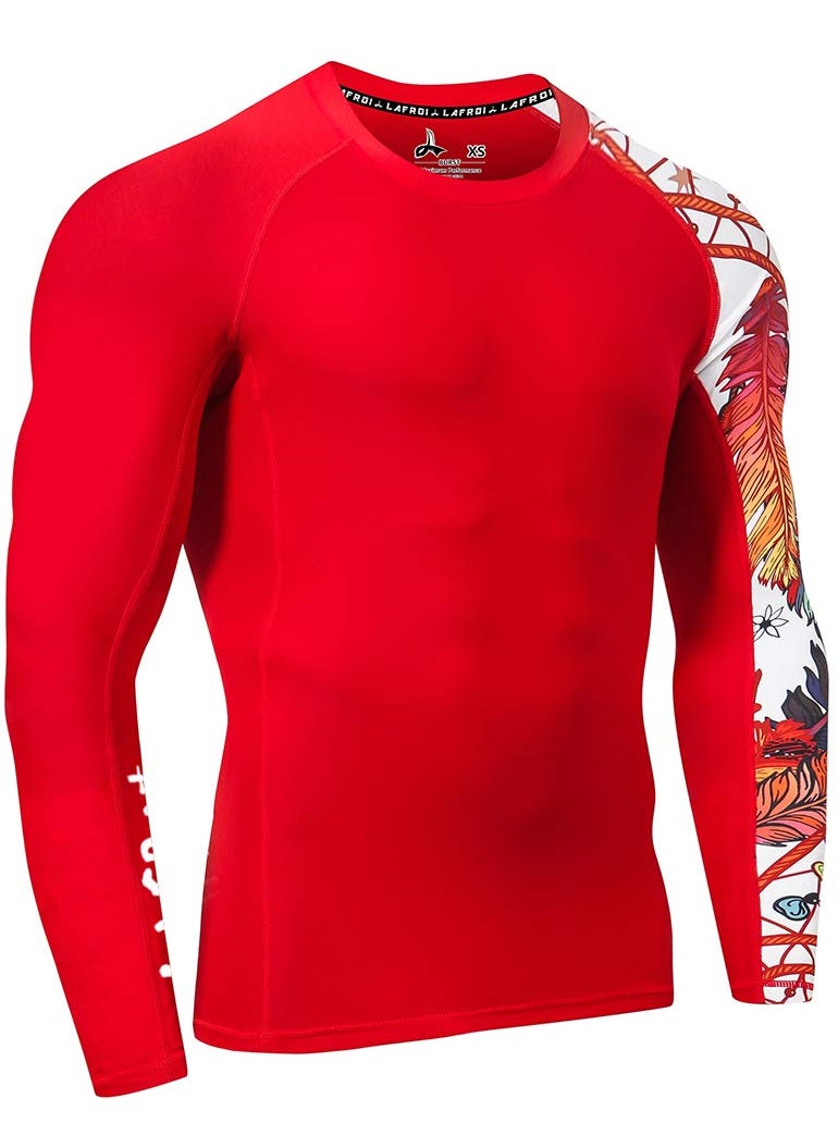LAFROI LAFROI Men's Long Sleeve UPF 50+ Baselayer Skins Performance Fit Compression Rash Guard-CLYYB Asym Red Fire Size MD  - Image 3