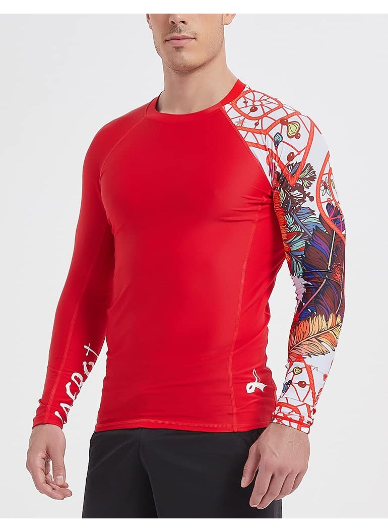 LAFROI LAFROI Men's Long Sleeve UPF 50+ Baselayer Skins Performance Fit Compression Rash Guard-CLYYB Asym Red Fire Size MD  - Image 5