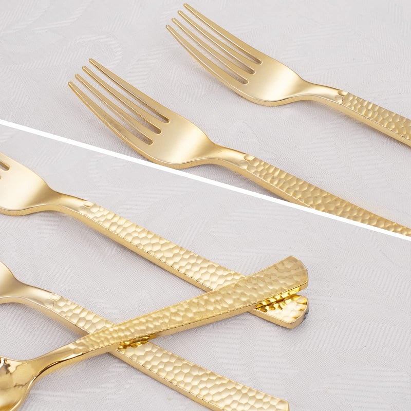 WELLIFE 200 Pcs Gold Plastic Silverware with Pre Rolled Napkins Disposable Silverware Includes: 50 Forks  50 Knives  50 Spoons  50 Napkins Plastic Cutlery - Image 4