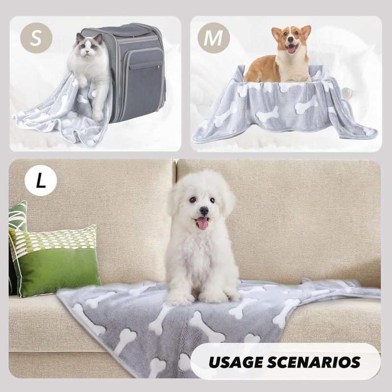 1 paquete de 3 mantas para cachorros, súper suaves, cálidas, para dormir, color gris, con estampado lindo, de forro polar esponjoso, manta de franela para mascotas, para perros pequeños, gatos, - Image 5