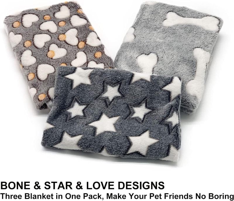 1 paquete de 3 mantas para cachorros, súper suaves, cálidas, para dormir, color gris, con estampado lindo, de forro polar esponjoso, manta de franela para mascotas, para perros pequeños, gatos, - Image 4