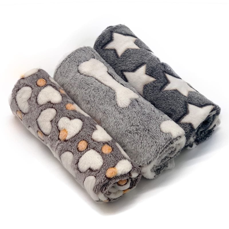 1 paquete de 3 mantas para cachorros, súper suaves, cálidas, para dormir, color gris, con estampado lindo, de forro polar esponjoso, manta de franela para mascotas, para perros pequeños, gatos, - Image 1