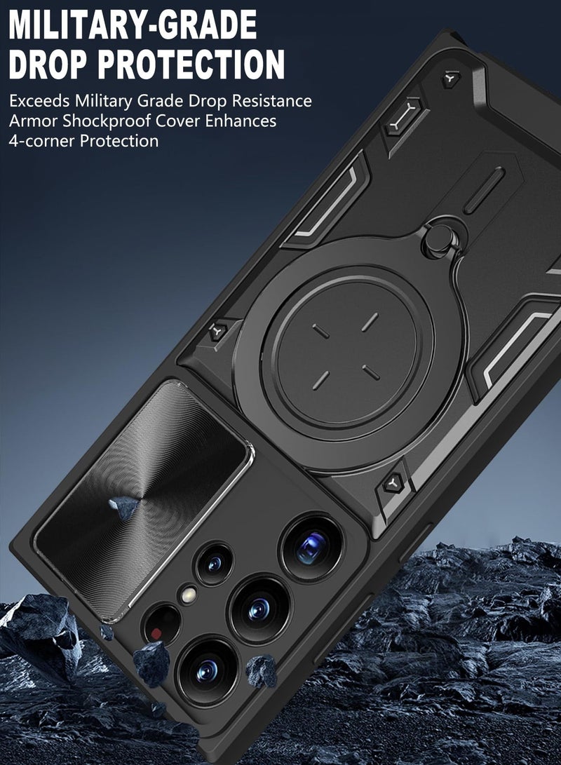 Excefore For Samsung Galaxy S23 Ultra Case, Slide Camera Lens Cover,  360 Degree Rotating Ring Kickstand, [10FT MIL-Grade Shockproof Protection], Magnetic Car Mount Compatible (Black)  - Image 5