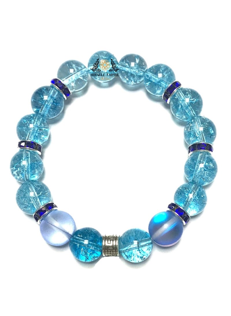 Miracle Empire Man Bracelet Woman Unisex Sky Blue Quartz Beads - Image 1