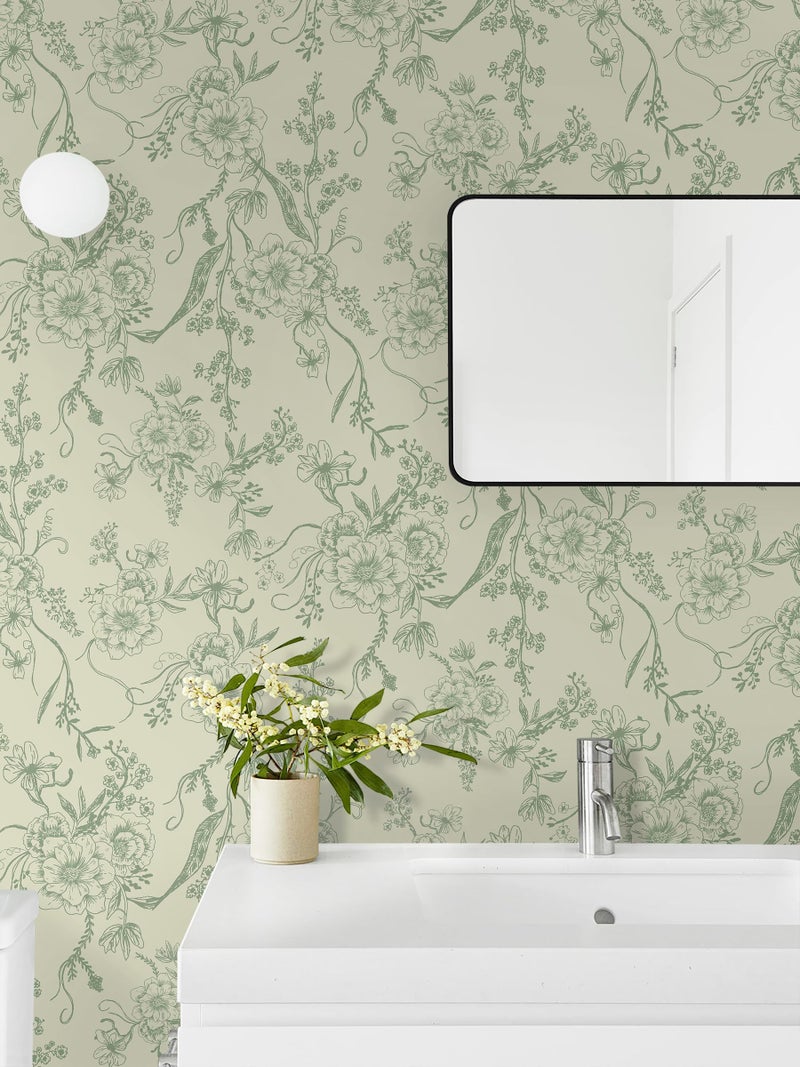 Toduso Peel and Stick Wallpaper Green and Beige Wall Paper Floral Contact Paper Removable Self Adhesive Leaf Boho Waterproof Wallpaper for Walls Vinyl Rolls 16.1"x78.7" - Image 3