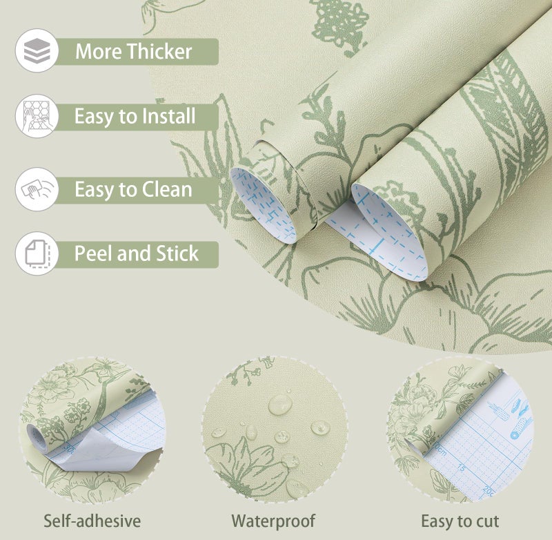 Toduso Peel and Stick Wallpaper Green and Beige Wall Paper Floral Contact Paper Removable Self Adhesive Leaf Boho Waterproof Wallpaper for Walls Vinyl Rolls 16.1"x78.7" - Image 4