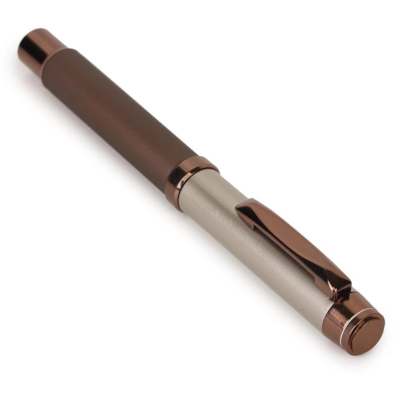crewtone 20405 Luxury Roller Ball Pen Brown Metal Body Satin Sliver Cap Metallic Copper Finish Clip & Trims, Pen Comes with High End Gift Box. - Image 5
