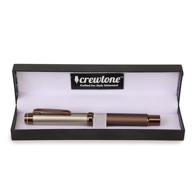 crewtone 20405 Luxury Roller Ball Pen Brown Metal Body Satin Sliver Cap Metallic Copper Finish Clip & Trims, Pen Comes with High End Gift Box. - Image 3