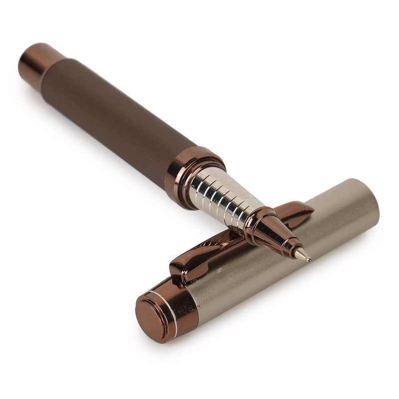 crewtone 20405 Luxury Roller Ball Pen Brown Metal Body Satin Sliver Cap Metallic Copper Finish Clip & Trims, Pen Comes with High End Gift Box. - Image 2