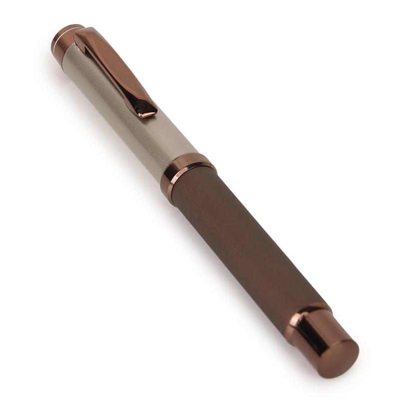 crewtone 20405 Luxury Roller Ball Pen Brown Metal Body Satin Sliver Cap Metallic Copper Finish Clip & Trims, Pen Comes with High End Gift Box. - Image 4