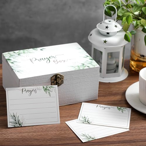 CroBlissful Prayer Box with 100 Pcs Cards to Write on, 6.8 x 5 x 3 Inches Blank Wooden Prayer Request Cards Box for Women Christian Bible Christmas Nativity Gifts(Leaves) - Image 4