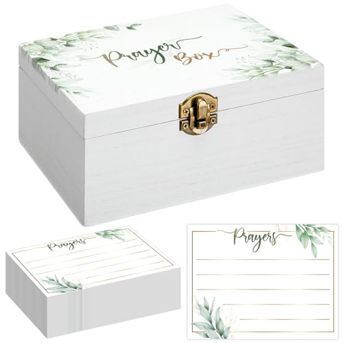 CroBlissful Prayer Box with 100 Pcs Cards to Write on, 6.8 x 5 x 3 Inches Blank Wooden Prayer Request Cards Box for Women Christian Bible Christmas Nativity Gifts(Leaves) - Image 1