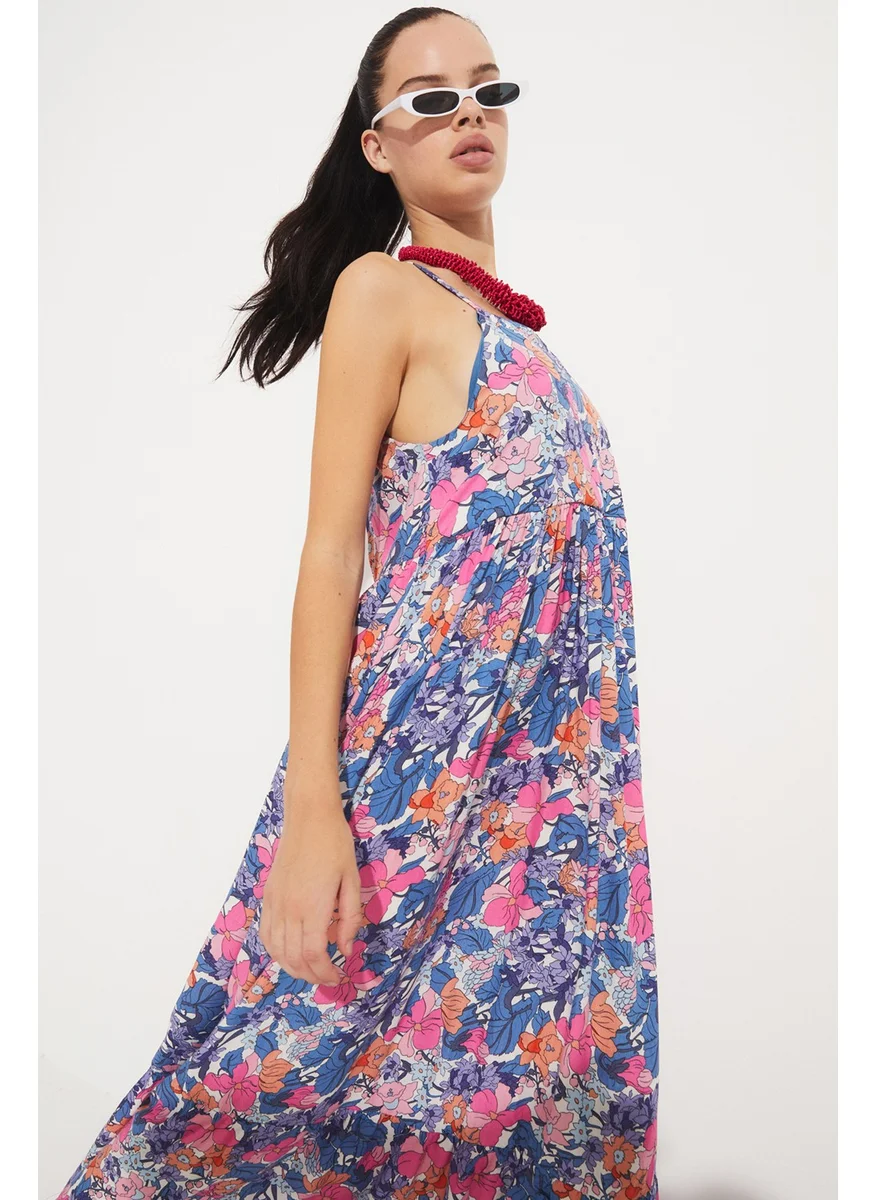 جون Floral Patterned Strap Viscose Dress