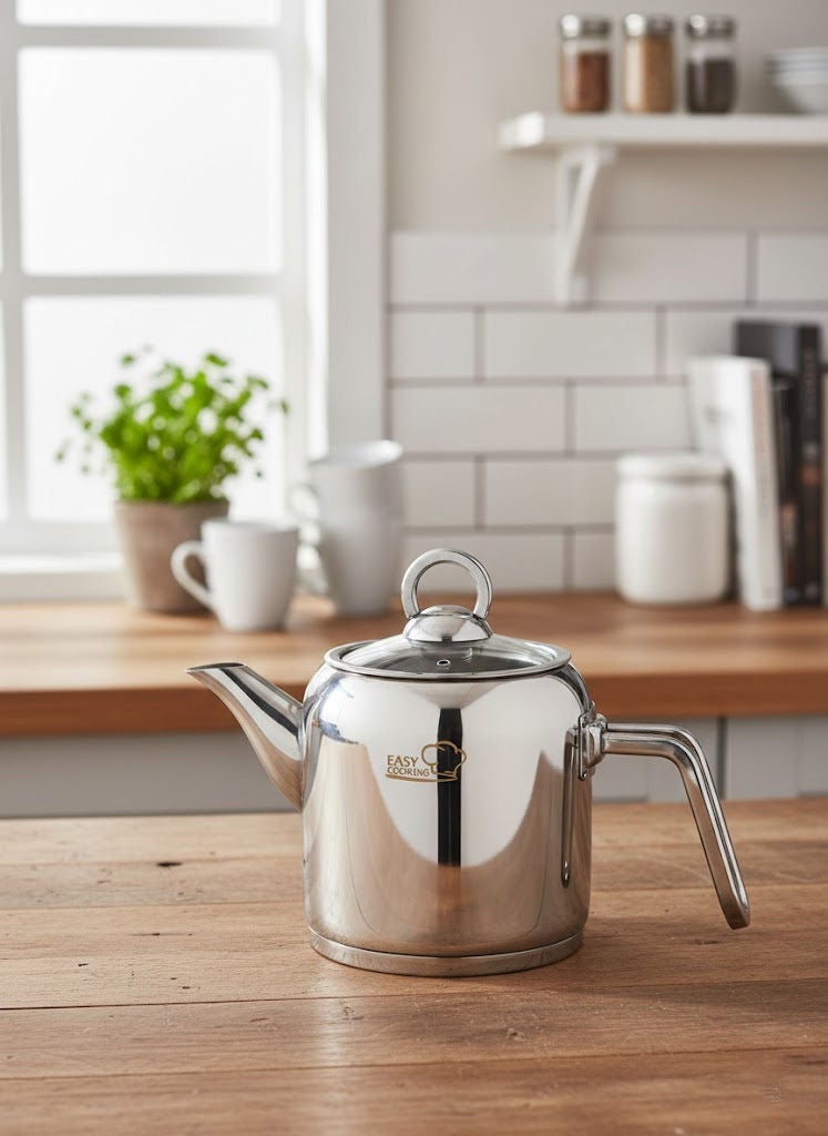 Easy Cooking Stainless Steel Tea Pot 2 Liter Silver 18/10 (Made in Turkey) - Image 1