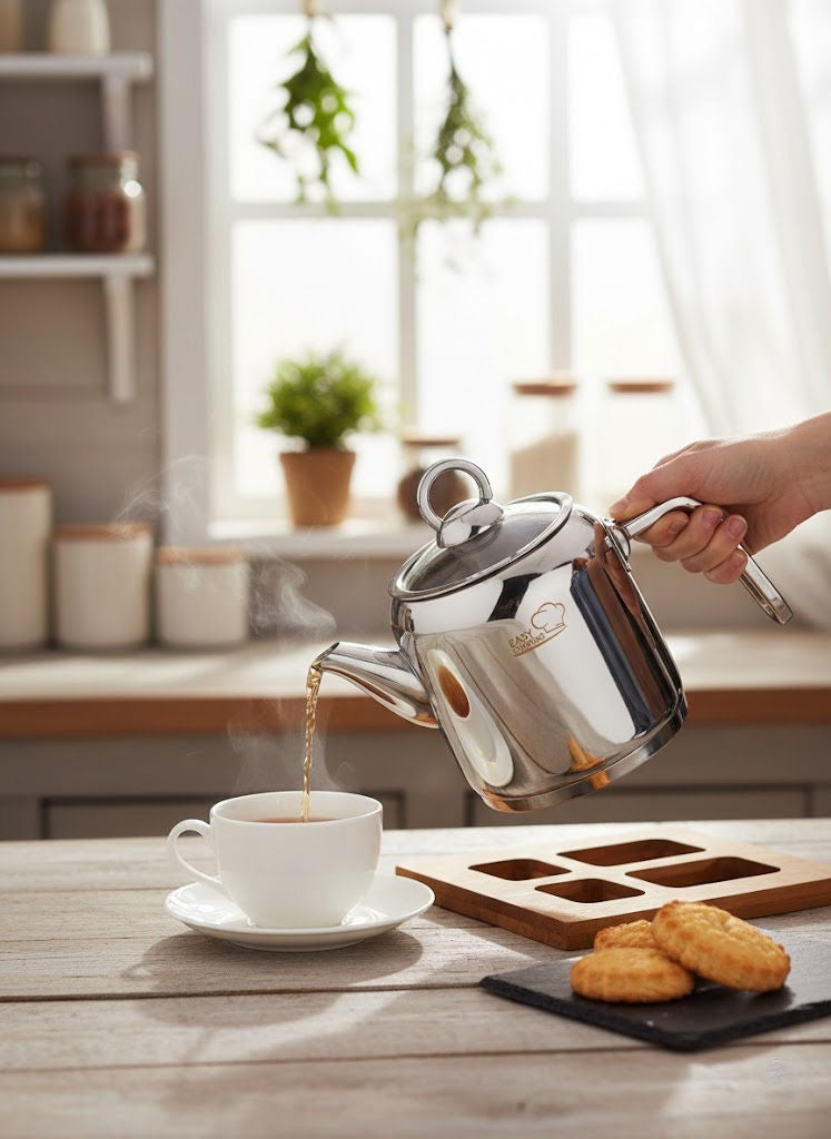 Easy Cooking Stainless Steel Tea Pot 2 Liter Silver 18/10 (Made in Turkey) - Image 2