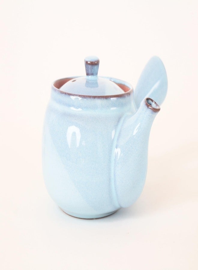 Minoribo Mino ware Japanese Pottery Teapot Kyusu Flower Pattern in Light Blue with Infuser made in Japan (Japan Import) SYK001 (Light Blue) - Image 3
