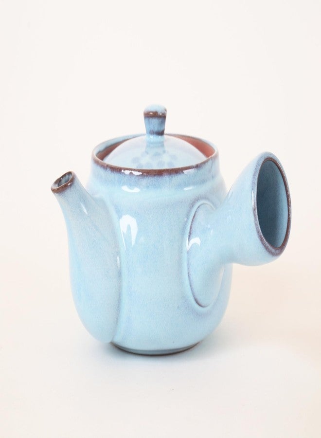 Minoribo Mino ware Japanese Pottery Teapot Kyusu Flower Pattern in Light Blue with Infuser made in Japan (Japan Import) SYK001 (Light Blue) - Image 2