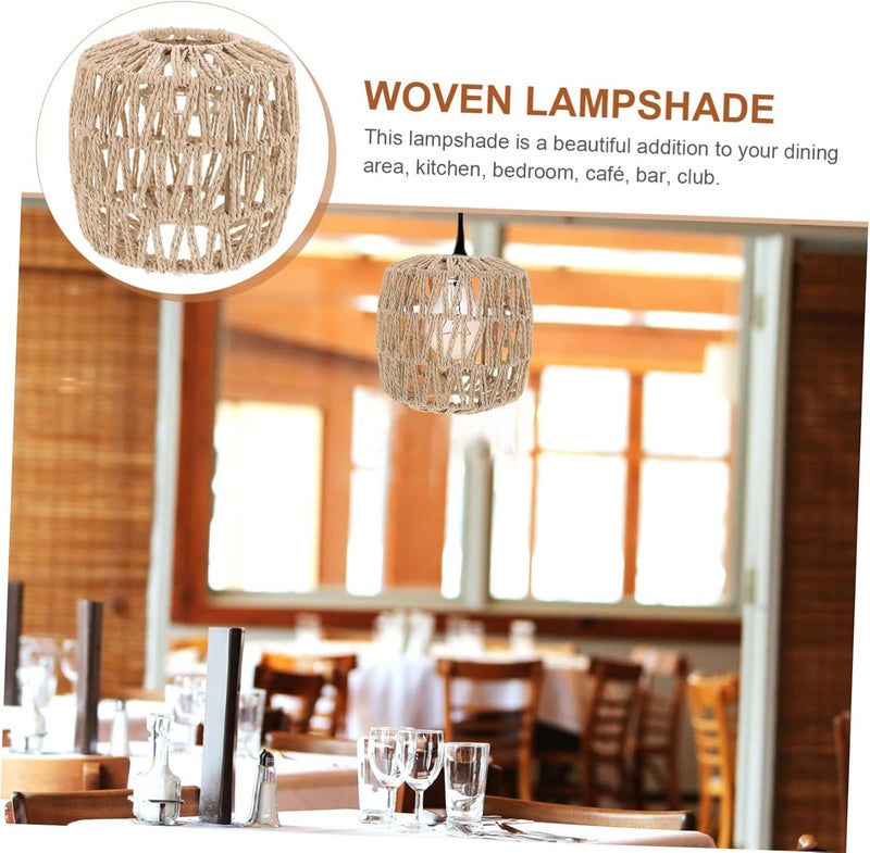 DOITOOL Stylish White Hanging Lamp Shade Decorative Ceiling Light Jute Lamp for Home - Image 5