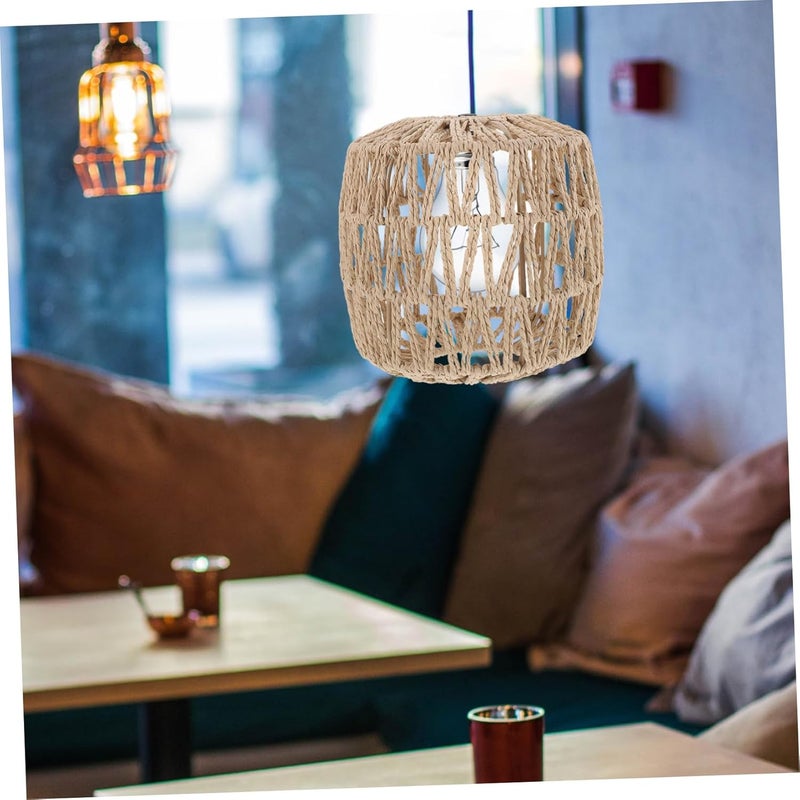 DOITOOL Stylish White Hanging Lamp Shade Decorative Ceiling Light Jute Lamp for Home - Image 3