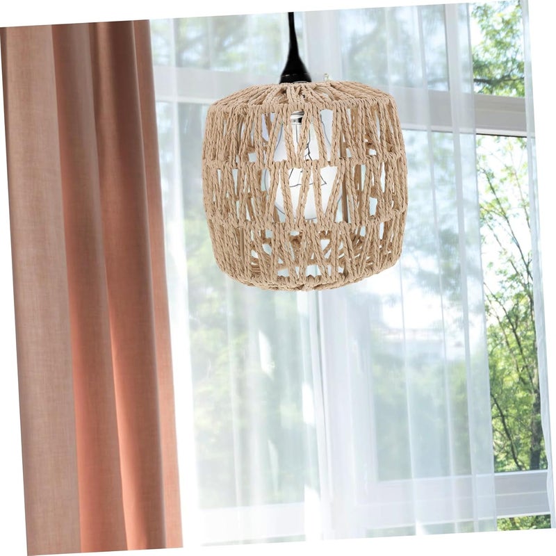 DOITOOL Stylish White Hanging Lamp Shade Decorative Ceiling Light Jute Lamp for Home - Image 2