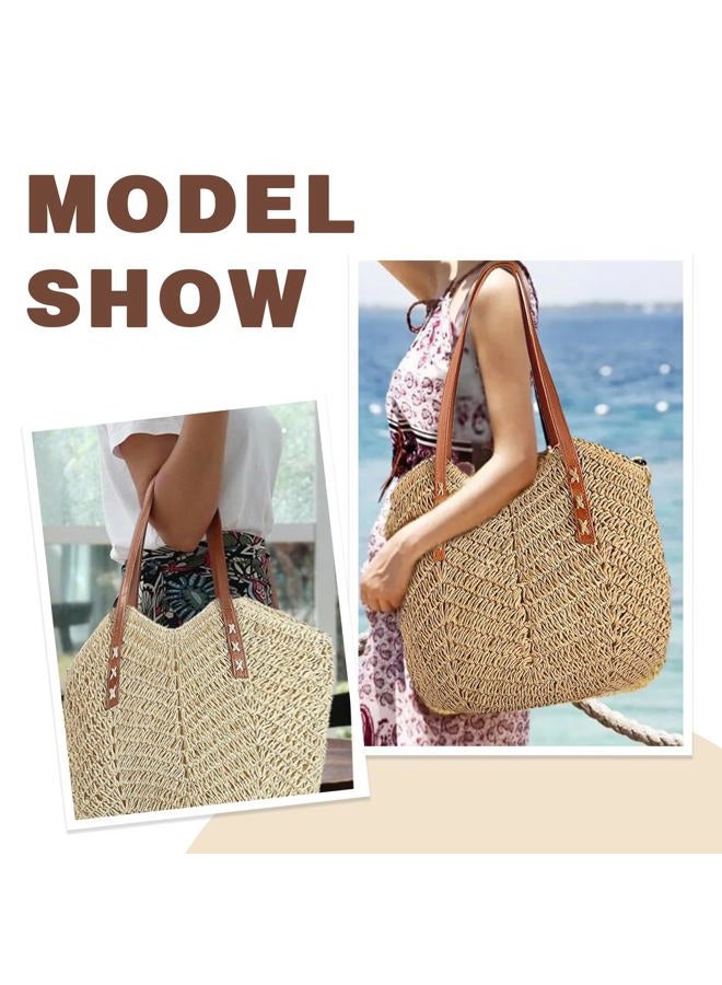 Straw Bag For Women Straw Totes Beach Bags Summer Woven Handmade Shoulder Bag Purse Buckets Totes Handbag, Khaki, One size - Image 2