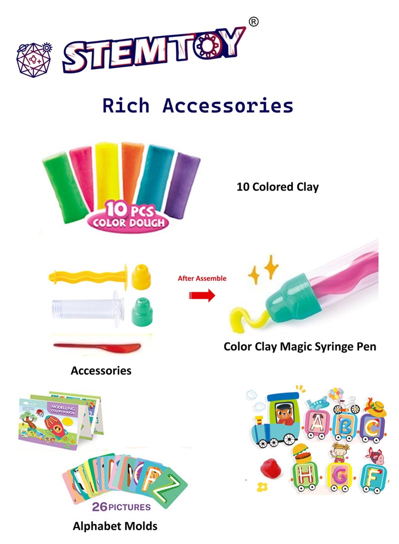 STEMTOY DIY Alphabet Playdough Set Play Dough Molds Tools with 10 Colors Clay, 26 Letter Molds, Interactive Train Theme, Early Education Tool for Color & Letter Learning, Fine Motor Skill Development, Reusable Safe Clay for Kids Boys Girls 3+ - Image 2