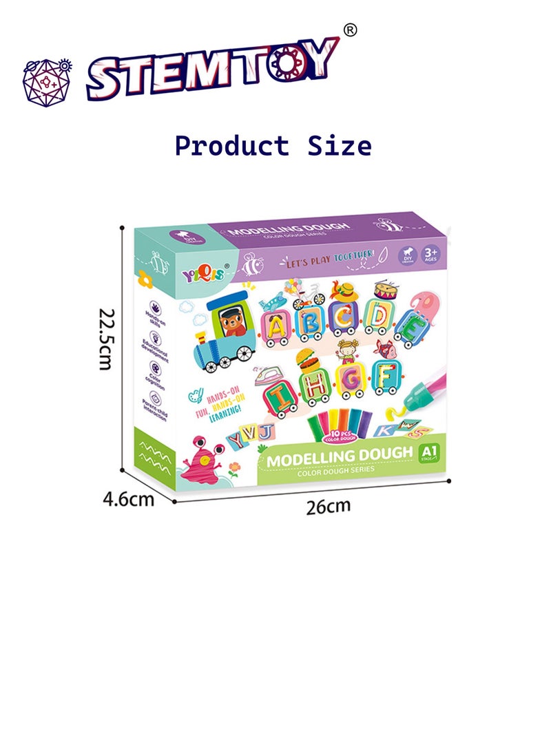 STEMTOY DIY Alphabet Playdough Set Play Dough Molds Tools with 10 Colors Clay, 26 Letter Molds, Interactive Train Theme, Early Education Tool for Color & Letter Learning, Fine Motor Skill Development, Reusable Safe Clay for Kids Boys Girls 3+ - Image 4