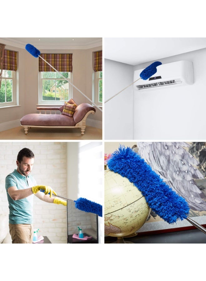 Ceiling Fan Duster with Extension Pole, Cobweb & Corner Brush Cleaning Kit w 2 Duster Heads for Cleaning,15-100 Inch Long Handle Aluminum Telescoping Pole, Washable（Blue） - Image 4