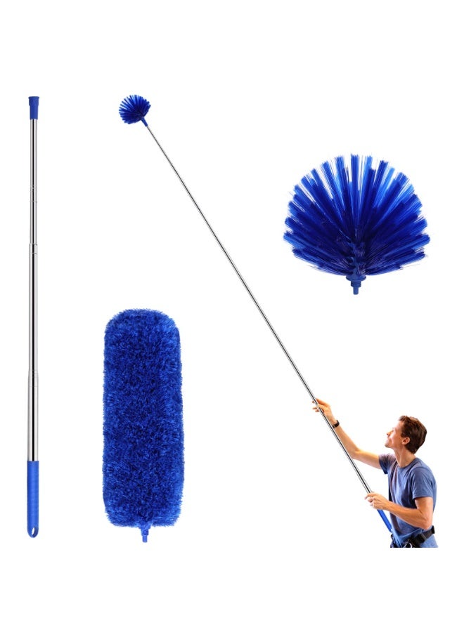 Ceiling Fan Duster with Extension Pole, Cobweb & Corner Brush Cleaning Kit w 2 Duster Heads for Cleaning,15-100 Inch Long Handle Aluminum Telescoping Pole, Washable（Blue） - Image 1