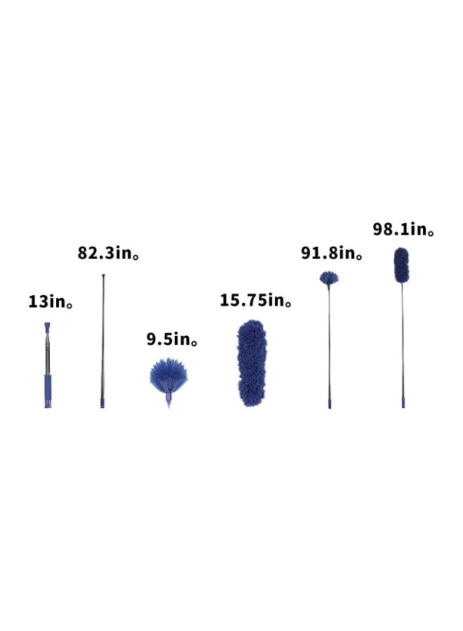 Ceiling Fan Duster with Extension Pole, Cobweb & Corner Brush Cleaning Kit w 2 Duster Heads for Cleaning,15-100 Inch Long Handle Aluminum Telescoping Pole, Washable（Blue） - Image 2
