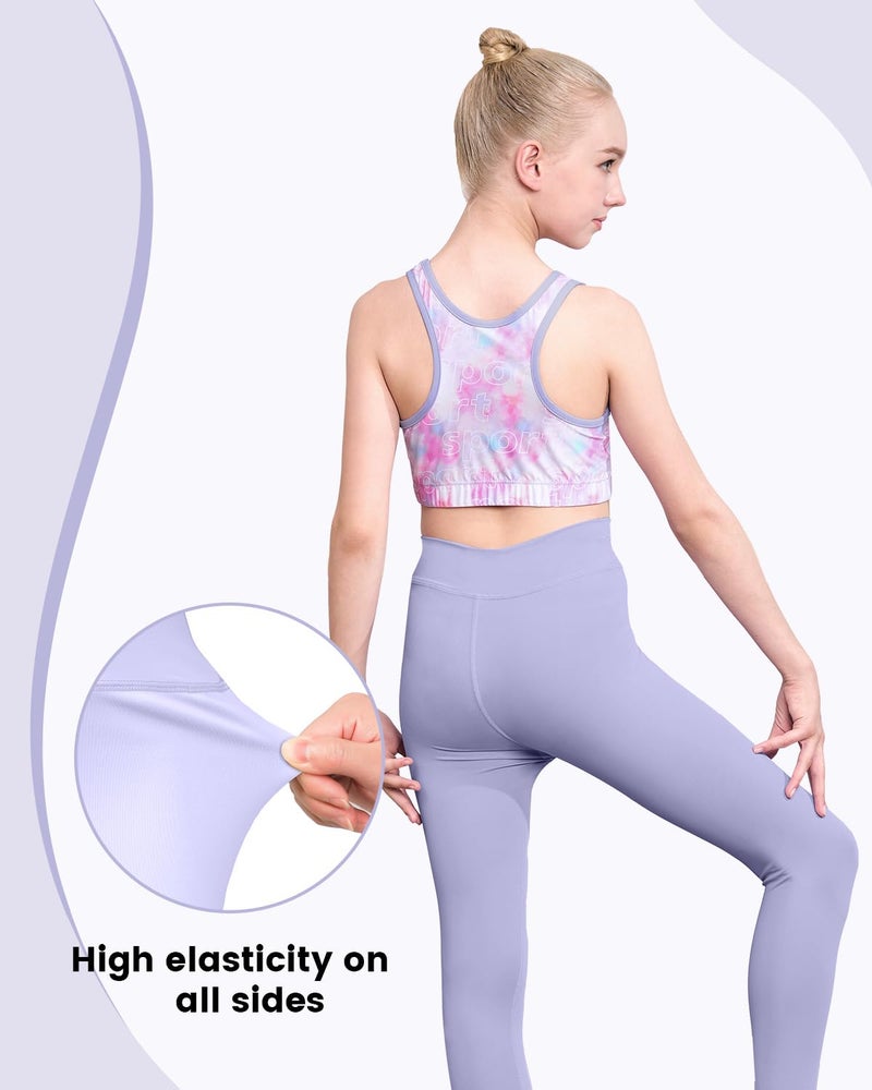 JiAmy Girls Yoga Leggings Girls Athletic Leggings Training Bras Set Kids Gym Crop Tank Top Activewear set for 9-10 Years Purple - Image 3
