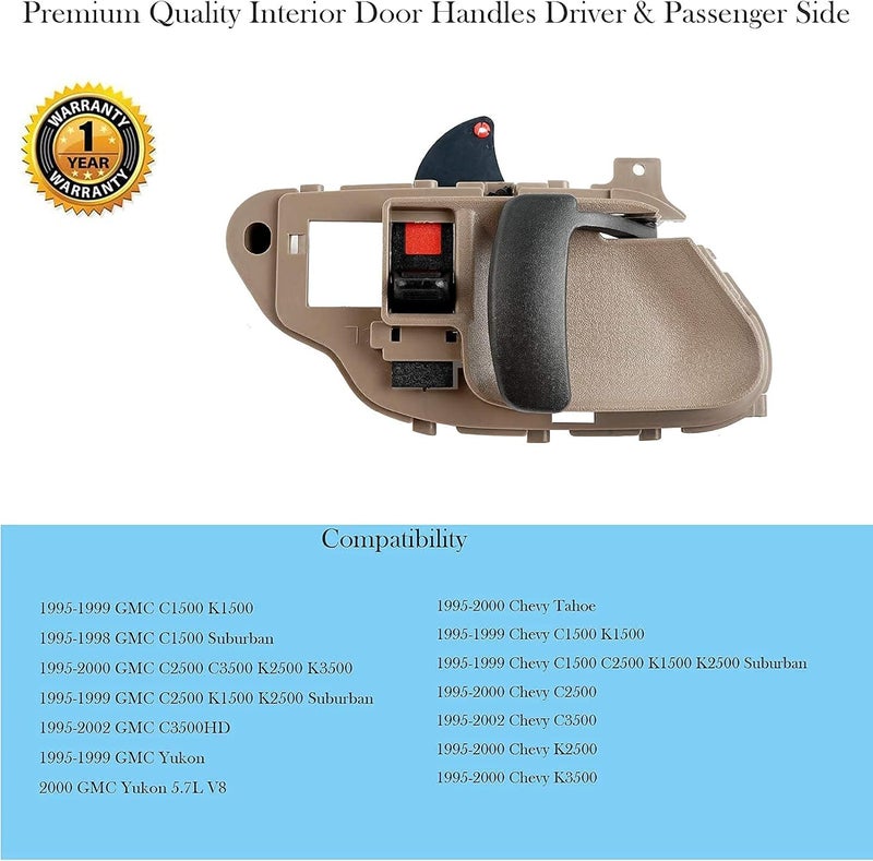 HHCSOP Interior Inside Driver Passenger Side Door Handle Fit for 1995 1996 1997 1998 1999 2000 Chevy Silverado Suburban Tahoe GMC Yukon C/K 1500 2500 3500 Pickup Truck #OE 15708043 15708044 - Image 2