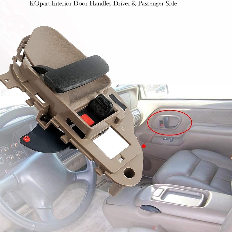 HHCSOP Interior Inside Driver Passenger Side Door Handle Fit for 1995 1996 1997 1998 1999 2000 Chevy Silverado Suburban Tahoe GMC Yukon C/K 1500 2500 3500 Pickup Truck #OE 15708043 15708044 - Image 3