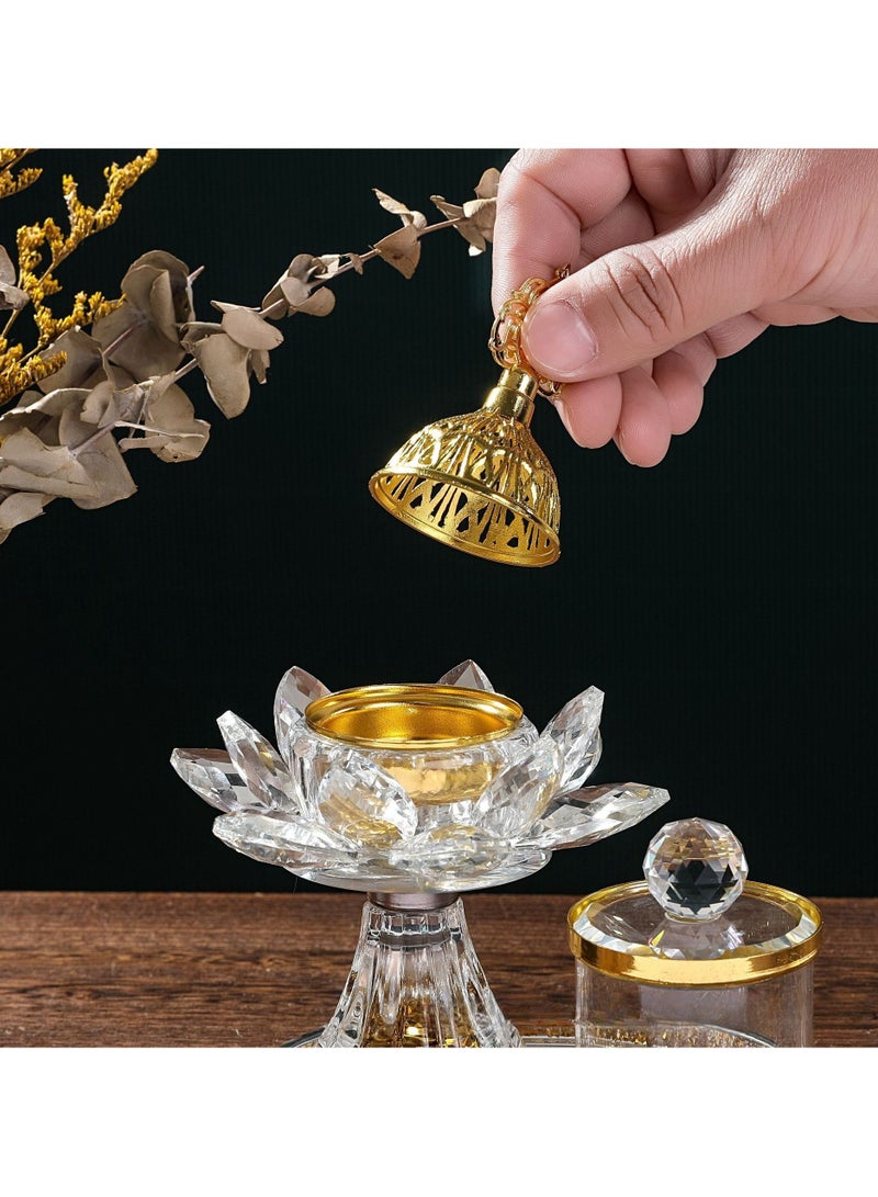 طقم مبخرة فحم، مبخرة عود، مبخرة فحم، مجموعة كريستالية - 3 قطع، طقم مبخرة مطلية بالذهب الفاخر - Image 2