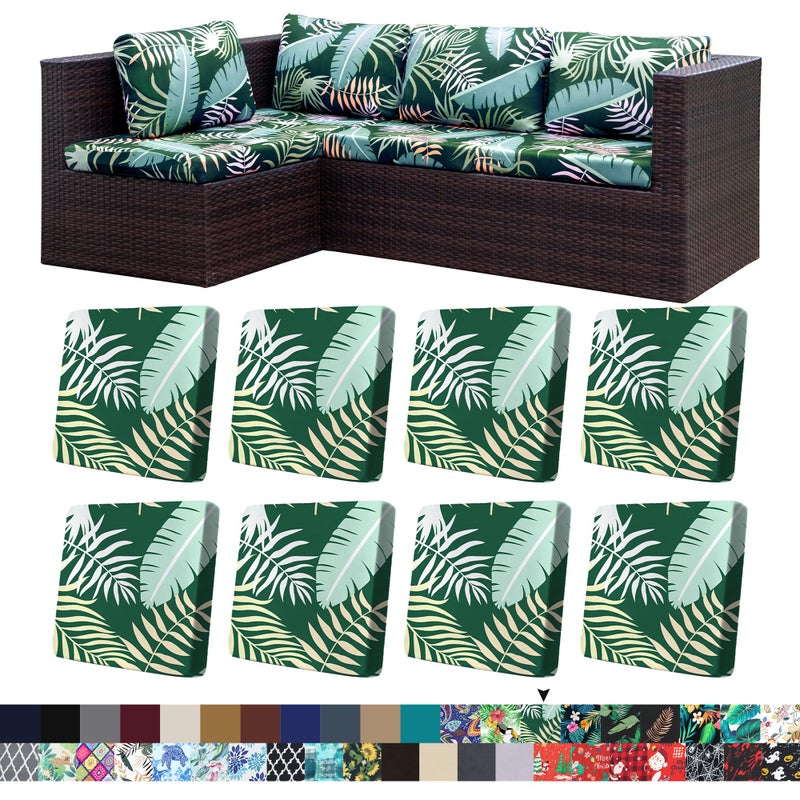 BIETYONE 8Pcs Stretch Patio Cushion Covers,Outdoor Couch Covers Replacement,Outdoor Couch & Sofa Slipcovers,for Patio Furniture Cushion Covers,Washable Reusable Furniture Protector (Green Forest, Cover Only) - Image 1